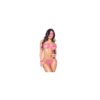 Ensemble sexy 4 pièces avec soutien-gorge ouvert, string, bandeau et menottes en dentelle 